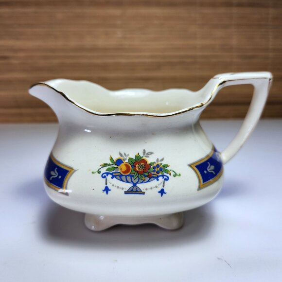 Myott Staffordshire Pitcher Creamer MYO100 Fruit in Urn Blue Band Scalloped - Picture 1 of 9